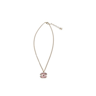 CHANEL CLASSIC PINK DOUBLE C LOGO METAL SPIRAL EMBOSSED NECKLACE 